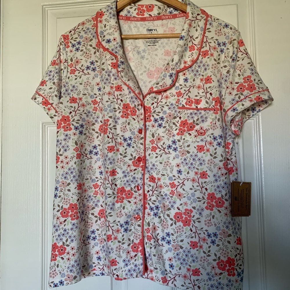 Born pink floral pajama button down top
